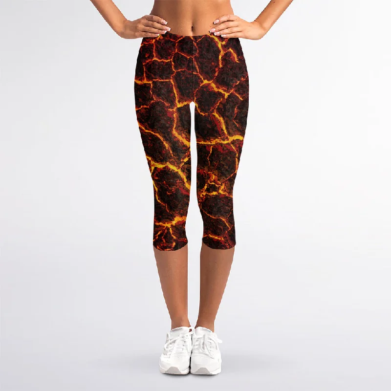 Factory Direct Sale Molten Lava Print Women's Capri Leggings