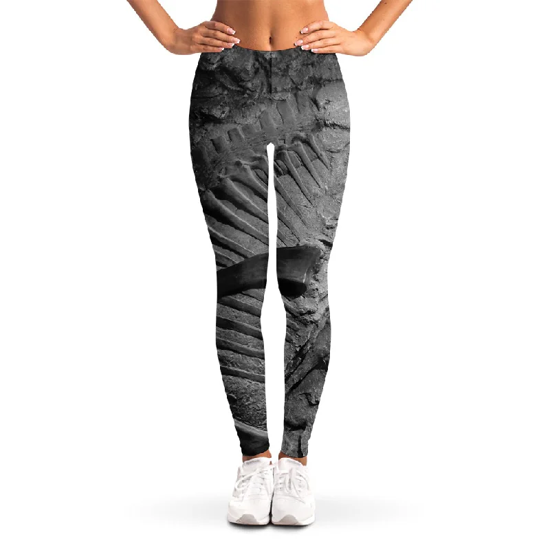 Price Cut Monochrome Dinosaur Fossil Print Women's Leggings