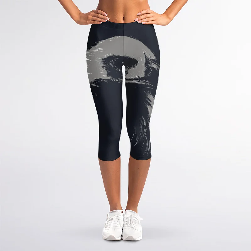 Instant Savings Monochrome Eagle Print Women's Capri Leggings