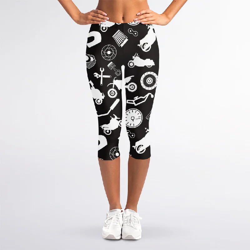 Markdowns Motorcycle Equipment Pattern Print Women's Capri Leggings