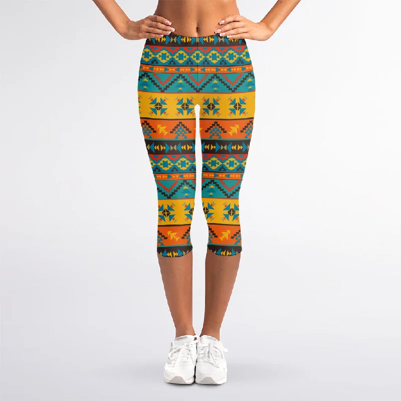 Super Sale Native Indian Inspired Pattern Print Women's Capri Leggings