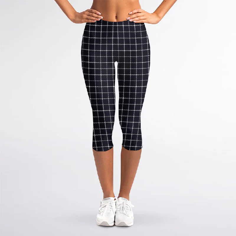 Mega Sale Navy Tattersall Pattern Print Women's Capri Leggings