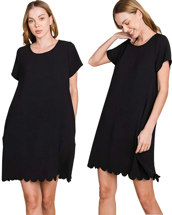 Savings Galore Cotton Bleu Black Scallop Hem Dress