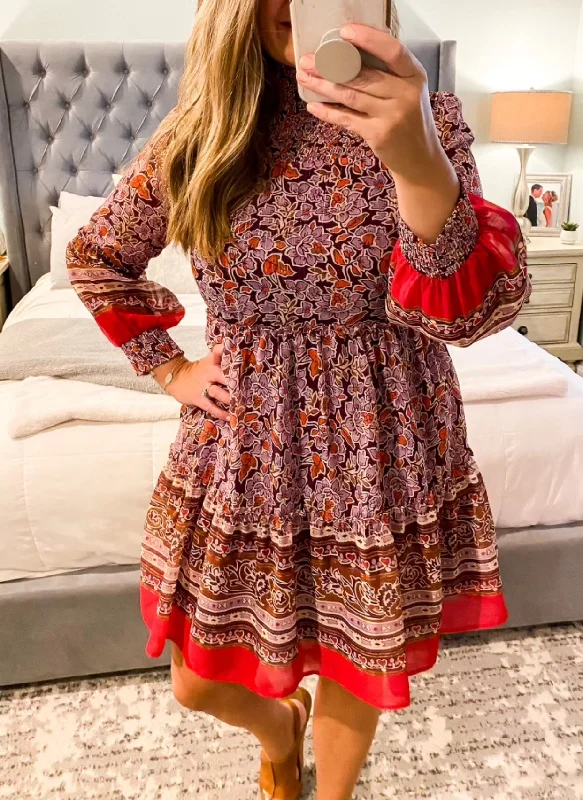 Special Promotion Floral Magenta Gold Boho Dress