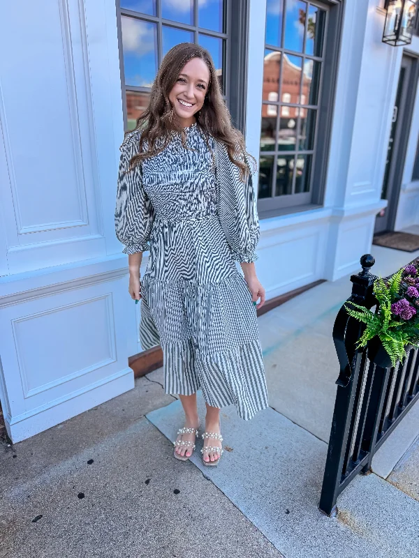 Price Fest Olive Smocked Midi Dress
