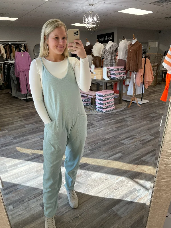 Exclusive Online Offer Ribbed Knit Pocket Jumpsuit - Sage