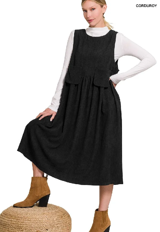 Massive Deals Sleeveless Corduroy Midi Dress