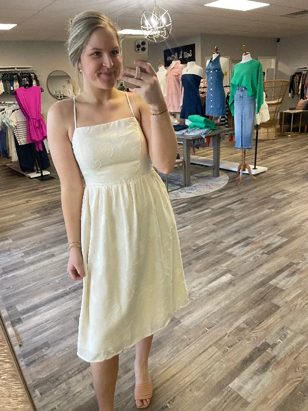 Price Drop Square Neck Textured Midi Dress - Cream